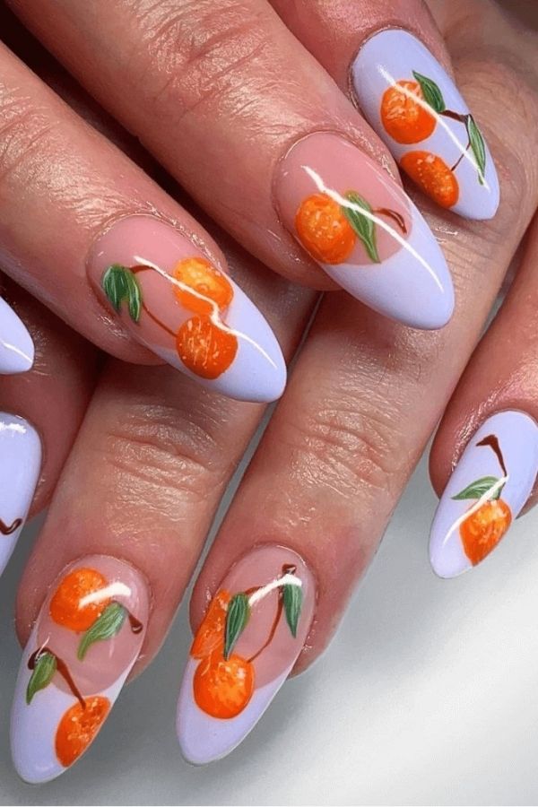 29 Juicy Fruit Nail Designs to Sweeten Your Summer Look 3 Orange Fruit French Style Nails