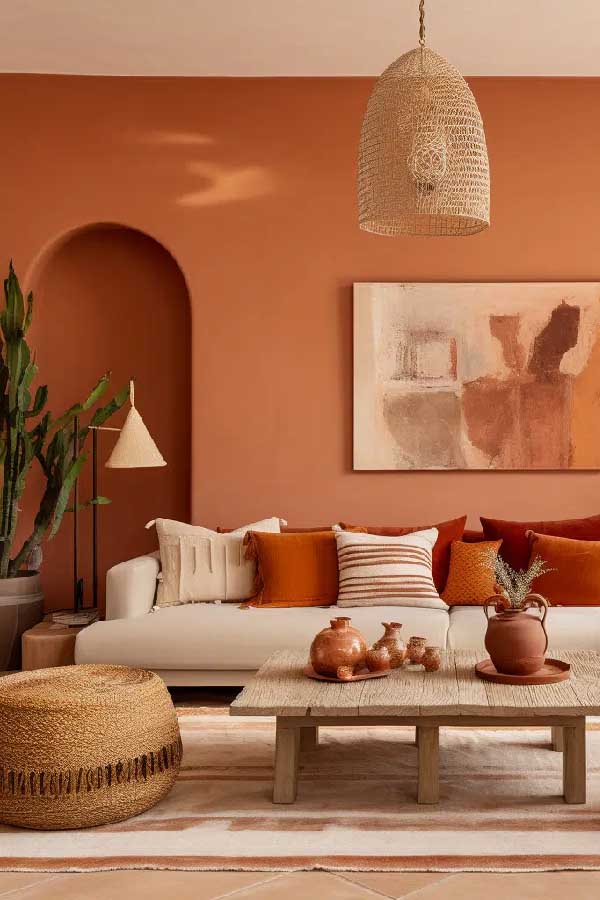 31+ Boho Living Room Ideas That Effortlessly Blend Comfort and Chic Vibes 7 Paint with Earthy Warm Tones