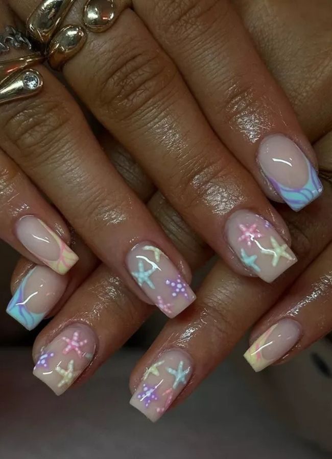 31 Insanely Cute Beach Nails Designs Ideas You’ll Want to Recreate This Summer 19 Pastel Starfish Nails Design