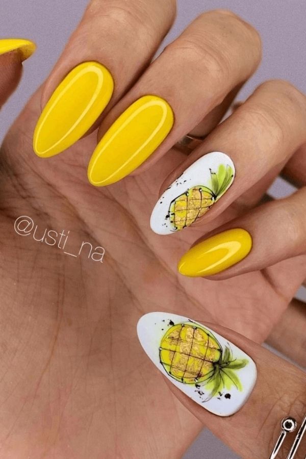 29 Juicy Fruit Nail Designs to Sweeten Your Summer Look 23 Pineapple Fruit Summer Nail Design