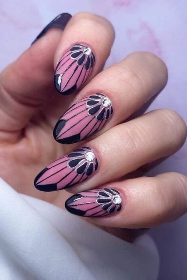 34 Most Stunning Deco Nails Art to Try Right Now 18 Pink Black Deco Barbie Nails