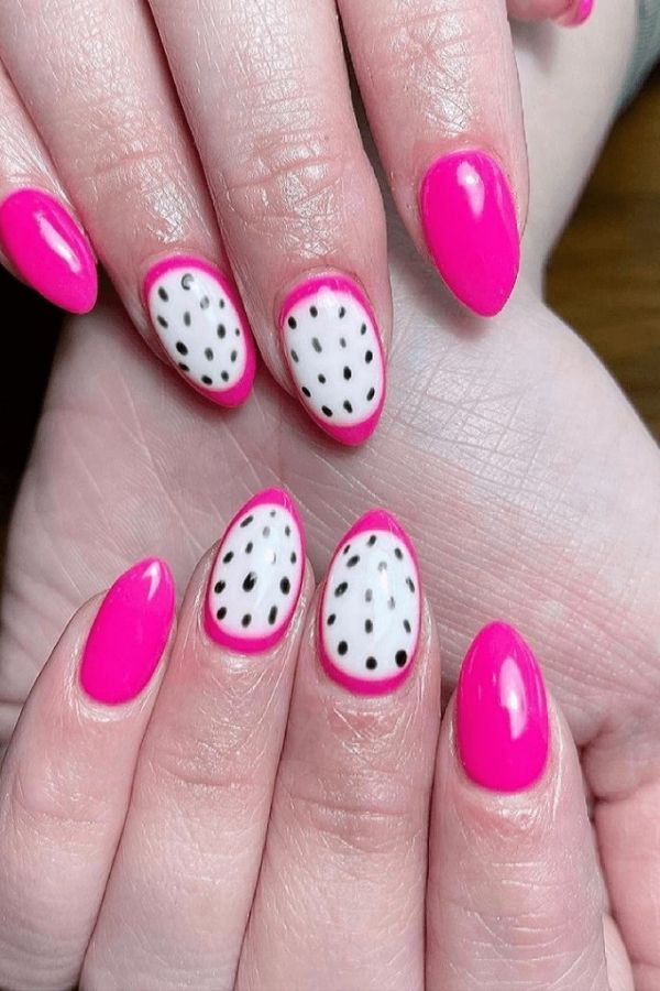 29 Juicy Fruit Nail Designs to Sweeten Your Summer Look 13 Pink Dragon Fruit Nails Idea