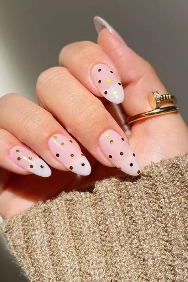 39 Elegant Summer Nails Designs To Upgrade Your Entire Look For The New Season 24 Pink Golden Polka Dot Nails