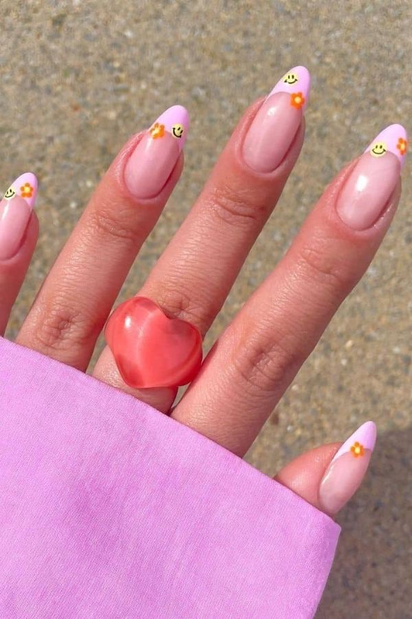 47 Cute Graduation Nail Ideas Mani Designs To Instantly Elevate Your Graduation Look 11 Pink Tips Positive Vibes