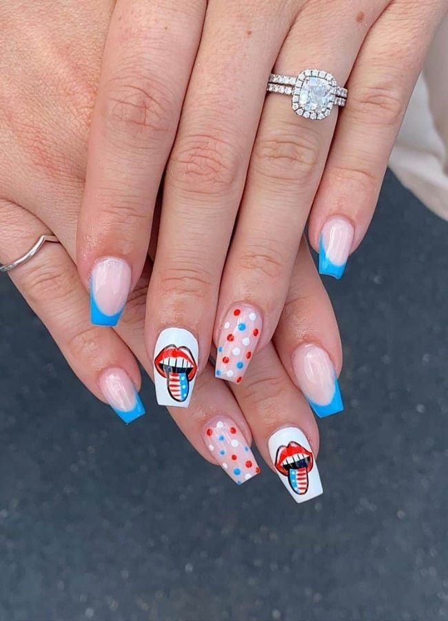 59 Elegant 4th Of July Nails Patriotic Nail Designs You Must Try on Independence Day 33 Polka Dot Nails for Fourth of July