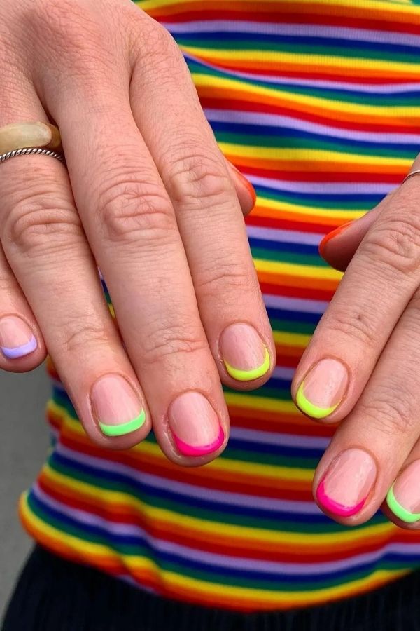 53 Lovely Bright Neon Nail Designs and Mani Nails Colors That Are Trending This Year 4 Rainbow Neon Nails