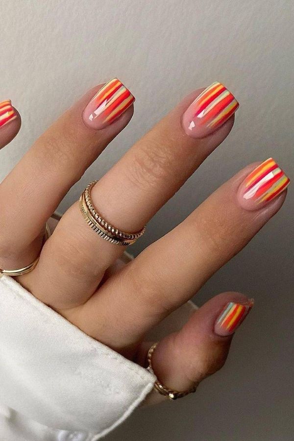 39 Elegant Summer Nails Designs To Upgrade Your Entire Look For The New Season 35 Rainbow Stripes Nails