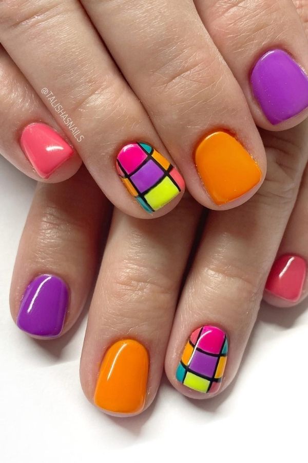 53 Lovely Bright Neon Nail Designs and Mani Nails Colors That Are Trending This Year 11 Retro Neon Nails Design