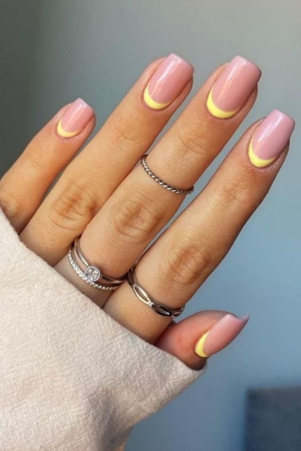 34 Soft to Bold Cutest Yellow Nail Designs Ideas Perfect for Summer and Beyond 13 Reversed Yellow Nails