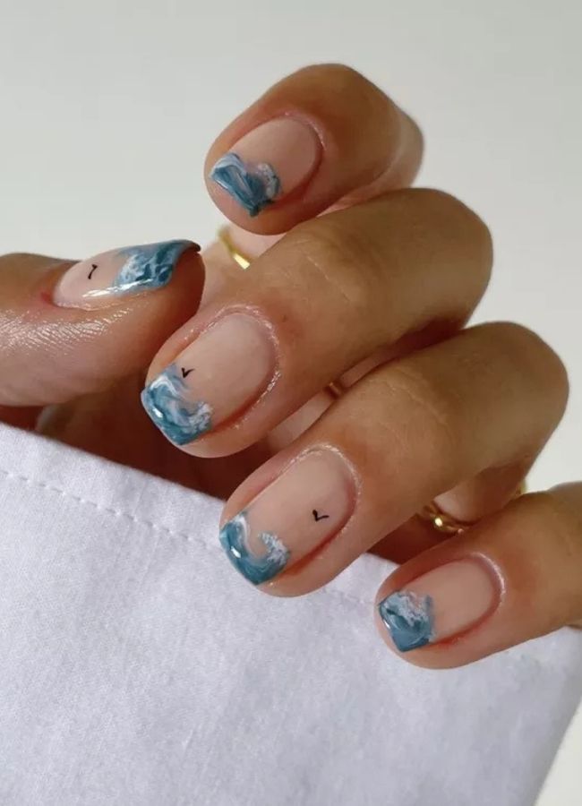 31 Insanely Cute Beach Nails Designs Ideas You’ll Want to Recreate This Summer 16 Seagulls Waves Beach Nails