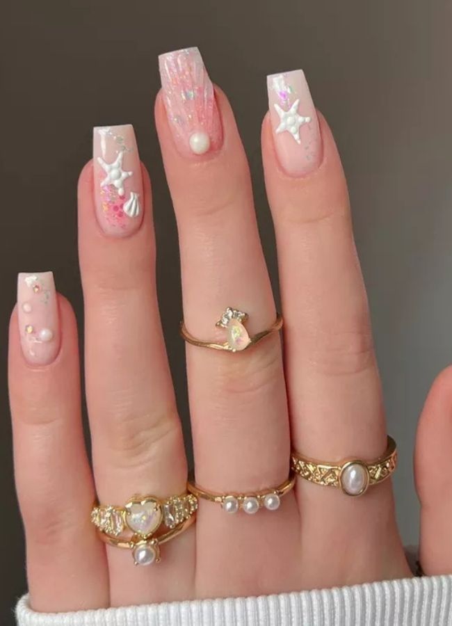 31 Insanely Cute Beach Nails Designs Ideas You’ll Want to Recreate This Summer 14 Shimmering Seashell Mani Ideas