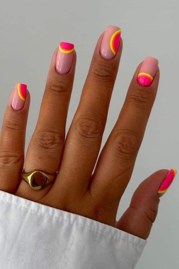 43 Trending Short Summer Nails Designs You Can’t Miss But Replicate 9 Short Neon Sunset Manicure