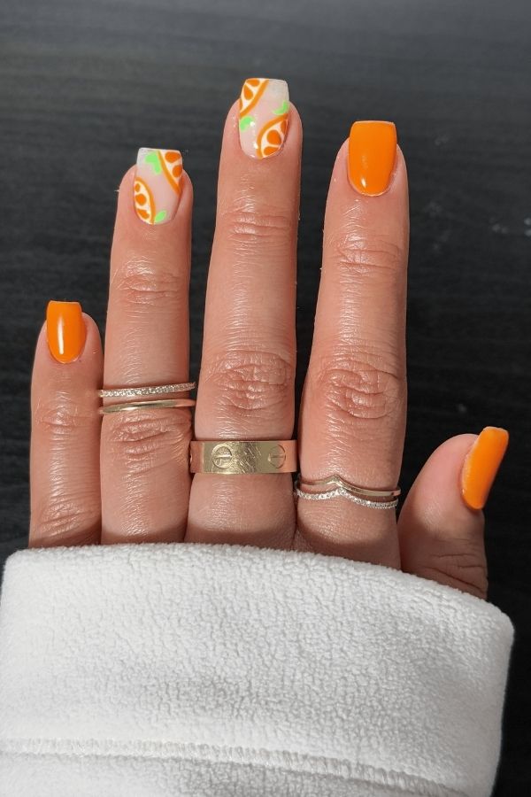 43 Trending Short Summer Nails Designs You Can’t Miss But Replicate 37 Short Orange Bright Vacation Nails