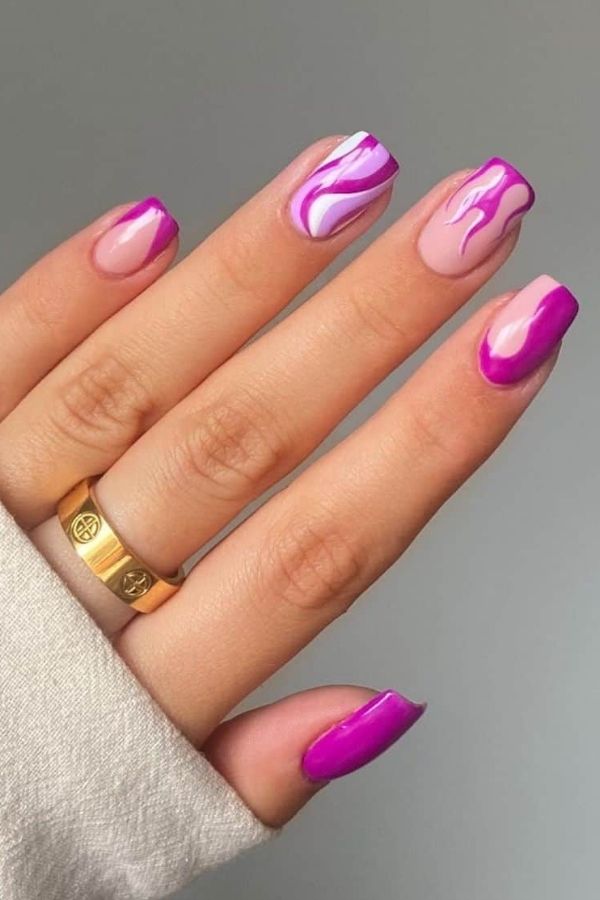 43 Trending Short Summer Nails Designs You Can’t Miss But Replicate 31 Short Purple Swirls Cute Nails