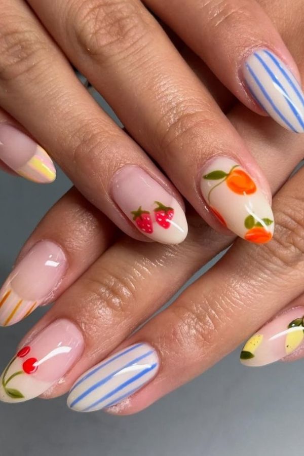 29 Juicy Fruit Nail Designs to Sweeten Your Summer Look 26 Soft Fruit Mani Idea