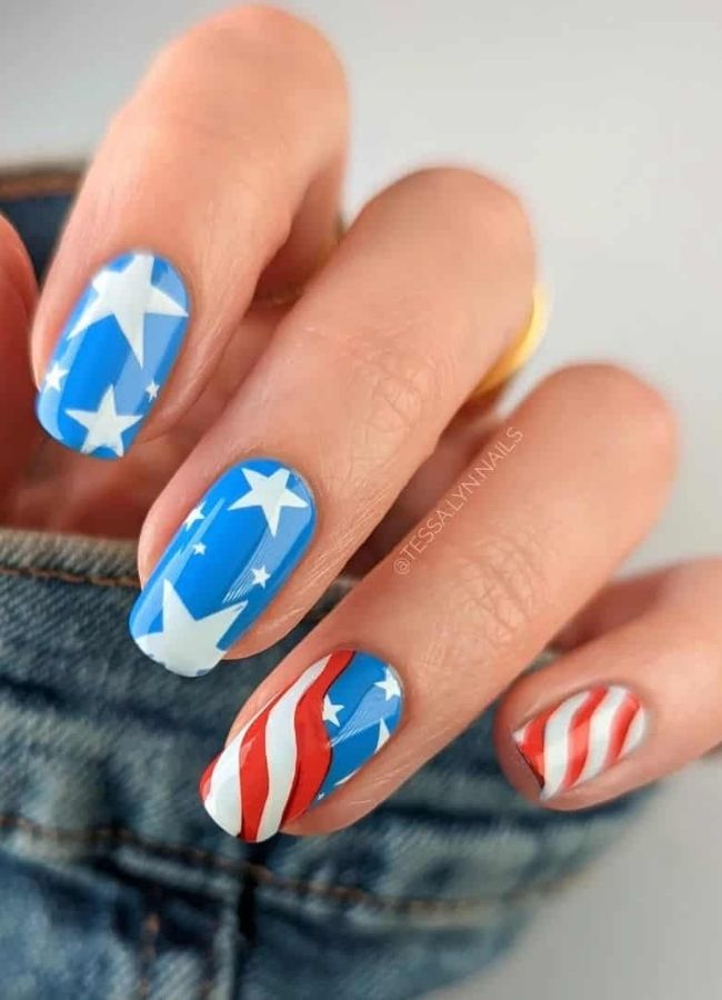 59 Elegant 4th Of July Nails Patriotic Nail Designs You Must Try on Independence Day 27 Stamped White Flag Nail Art