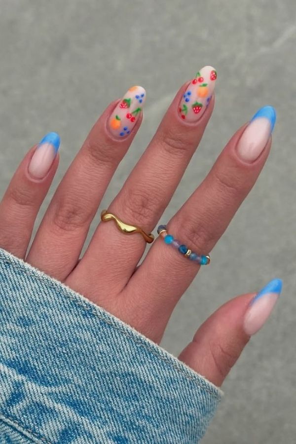 29 Juicy Fruit Nail Designs to Sweeten Your Summer Look 29 Strawberries, Cherries, Blueberries Combo Nails