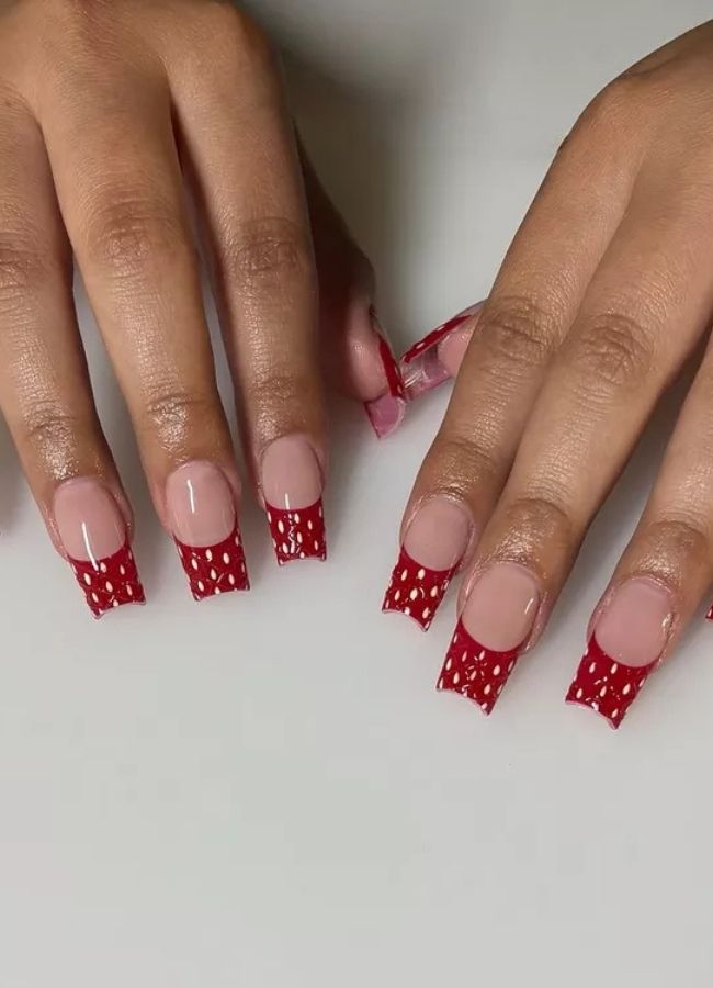 48 Super Trendy French Tip Nails and Manicure Designs You Will Instantly Love 39 Strawberry Nail Tips