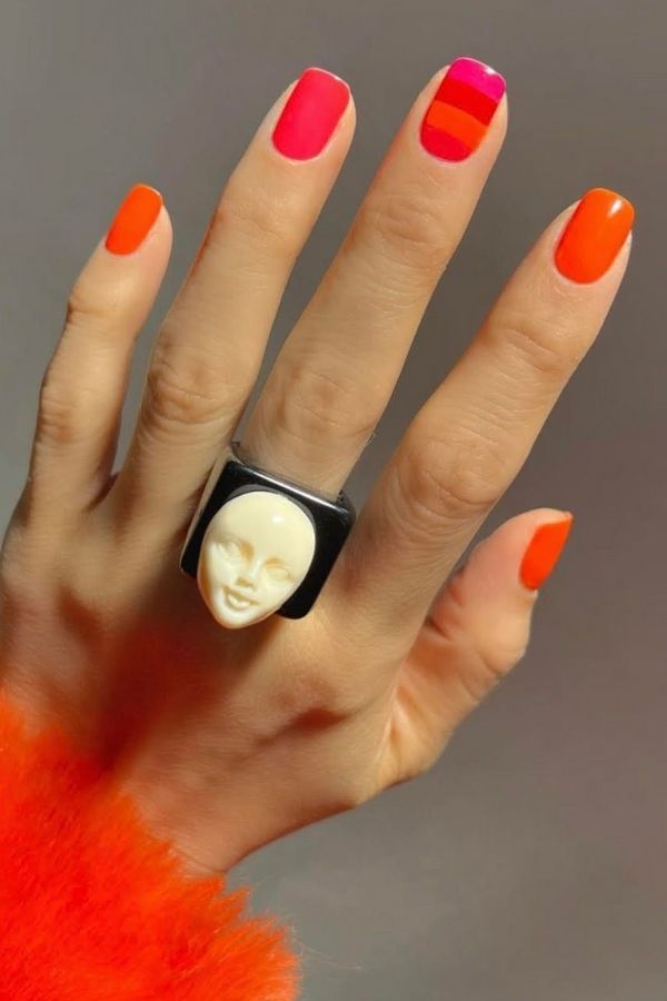 53 Lovely Bright Neon Nail Designs and Mani Nails Colors That Are Trending This Year 17 Stripe Neon Nails Design