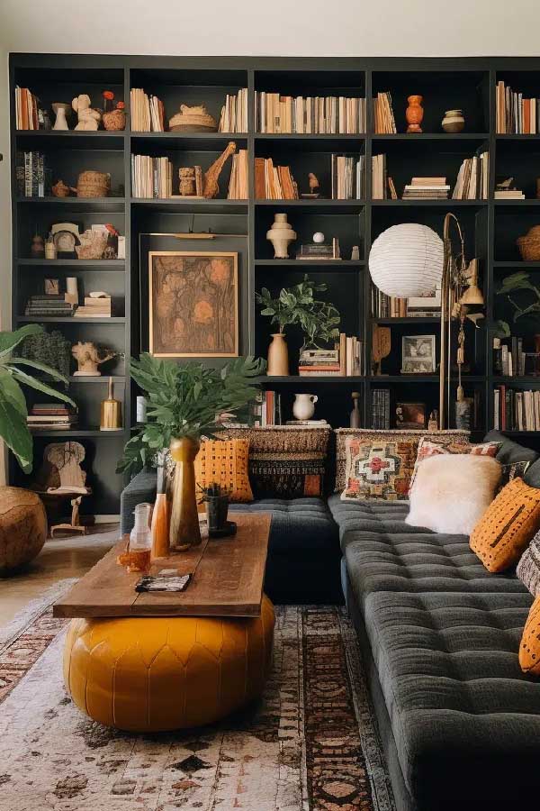 31+ Boho Living Room Ideas That Effortlessly Blend Comfort and Chic Vibes 17 Style Bookshelves with Soul