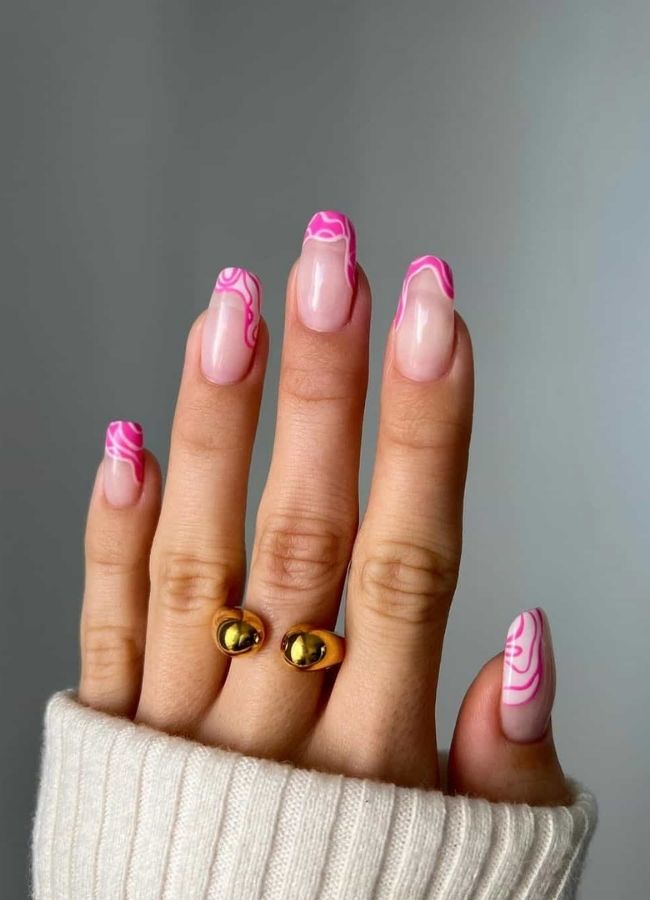 48 Super Trendy French Tip Nails and Manicure Designs You Will Instantly Love 14 Swirly Pink French Nails Ideas