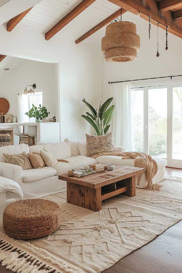 31+ Boho Living Room Ideas That Effortlessly Blend Comfort and Chic Vibes 23 Try a Neutral Boho Chic Look