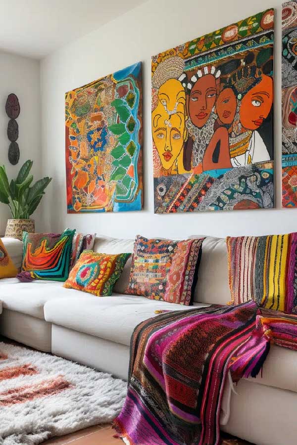 31+ Boho Living Room Ideas That Effortlessly Blend Comfort and Chic Vibes 5 Use Textiles Everywhere