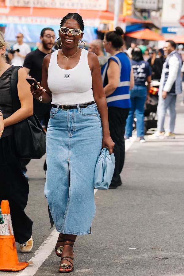 37 Festive 4th of July Outfits to Celebrate Independence Day in Style 1 White Tank and Denim Skirt