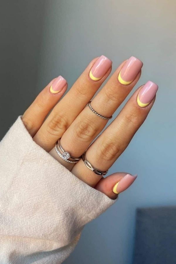 47 Cute Graduation Nail Ideas Mani Designs To Instantly Elevate Your Graduation Look 6 Yellow Cuffs Reverse French Tips