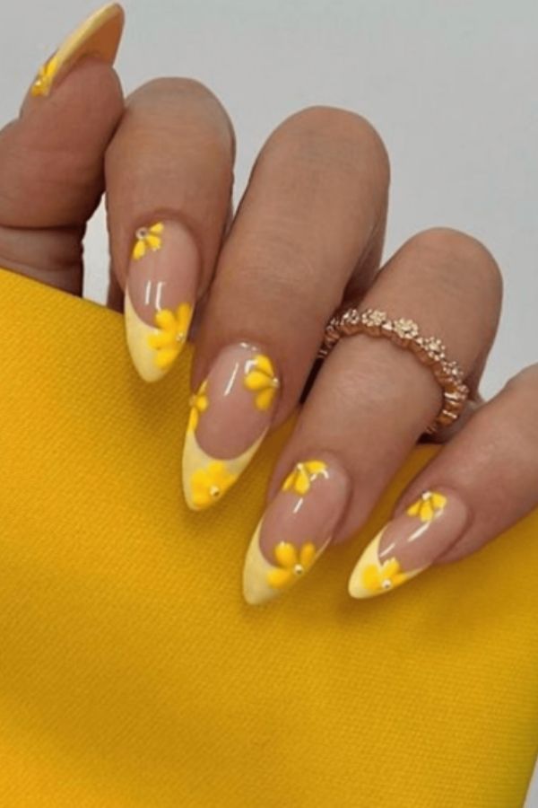34 Soft to Bold Cutest Yellow Nail Designs Ideas Perfect for Summer and Beyond 26 Yellow Floral Nails