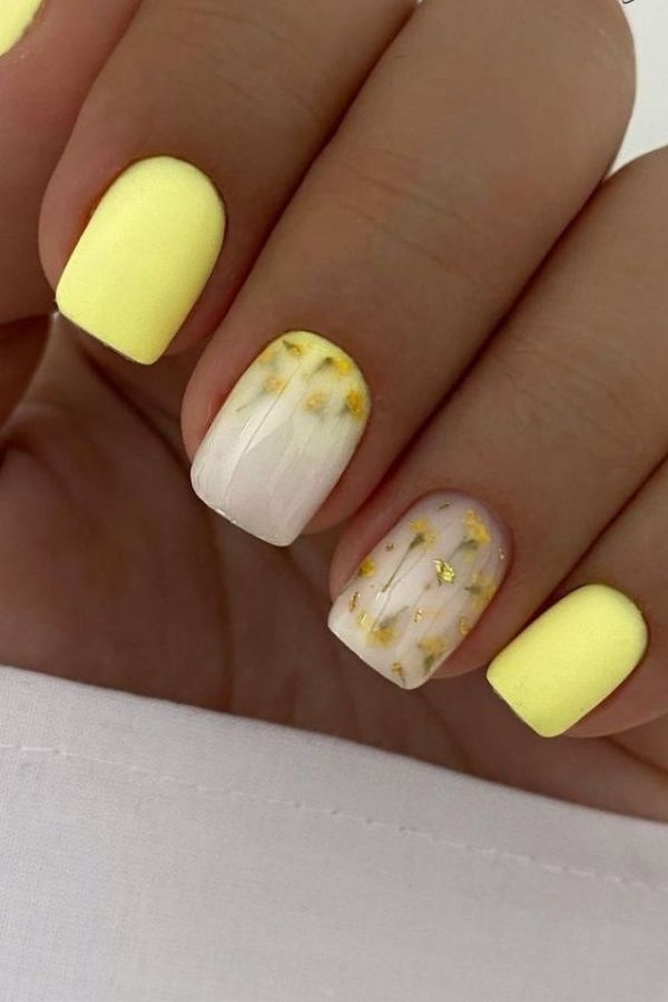 34 Soft to Bold Cutest Yellow Nail Designs Ideas Perfect for Summer and Beyond 18 Yellow Flower Nails Design