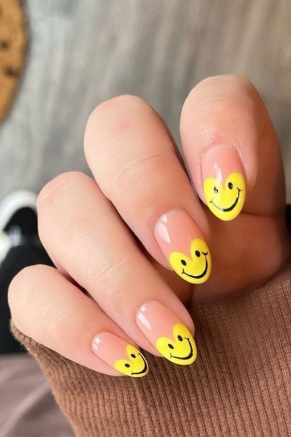 34 Soft to Bold Cutest Yellow Nail Designs Ideas Perfect for Summer and Beyond 32 Yellow Hearts French Tips
