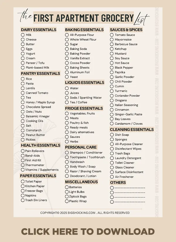 my First Apartment Grocery List