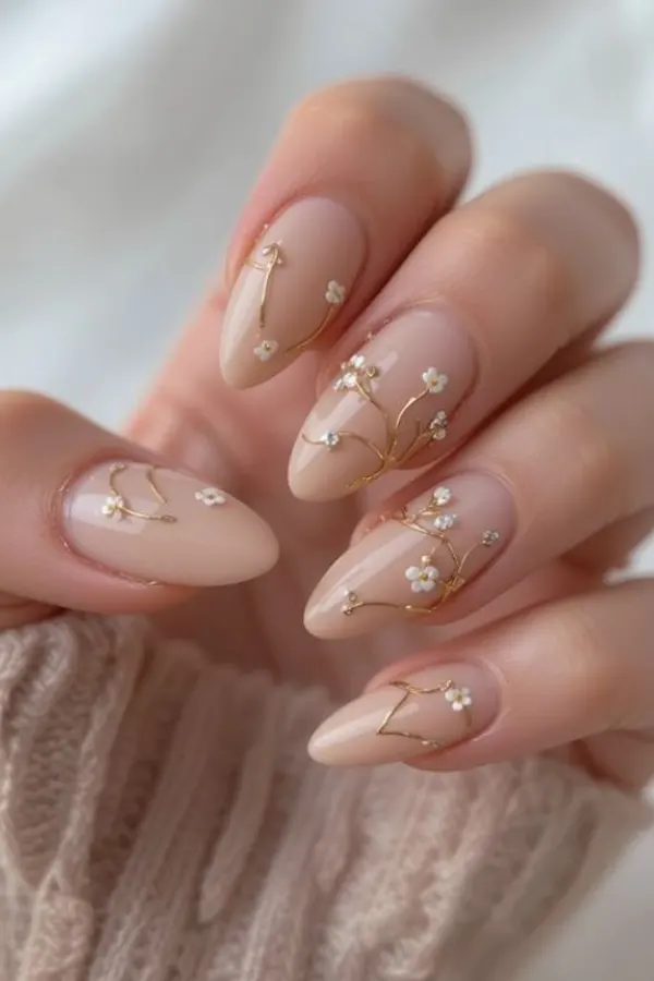 37. Glam Fall Wedding Nail Ideas For Guests & Bride That Look Great in Every Photo 21 3D Floral Nail Art for Brides Who Love Details