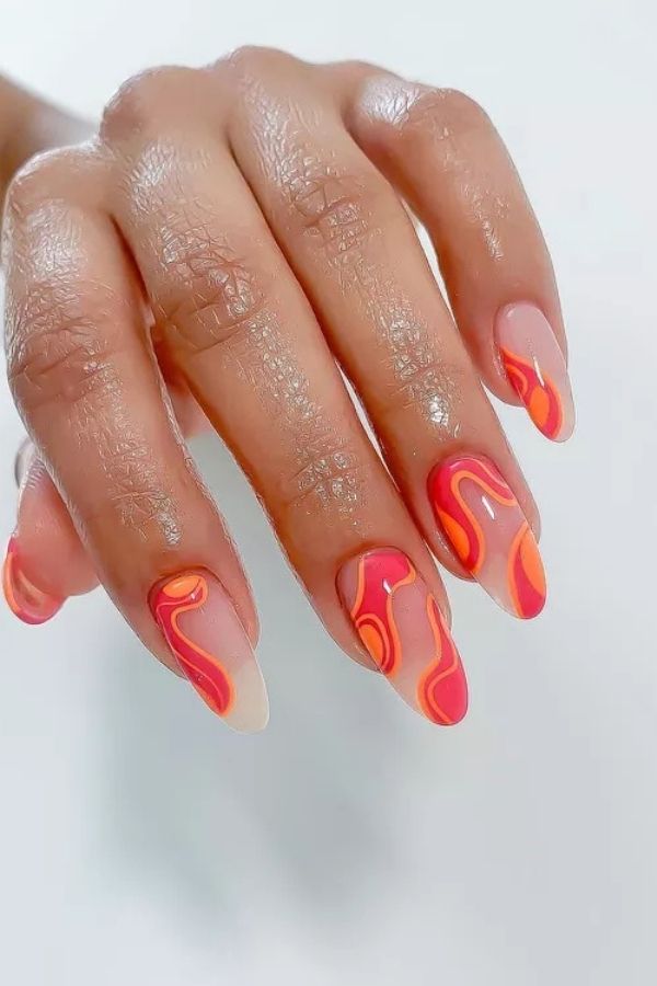 39 Gorgeous Coral Nail Designs Ideas for Short and Long Nails 34 Abstract Coral Waves