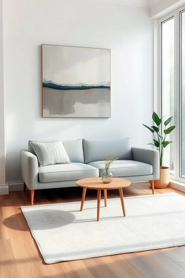 28 Minimalist Living Room Ideas That Feel Bigger 12 Add Clean-Lined Wall Art