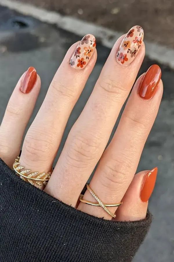 47 Cozy Cute Fall Nails Designs Autumn Mani Ideas You Must Try This Season 33 Autumn Floral Nail Designs
