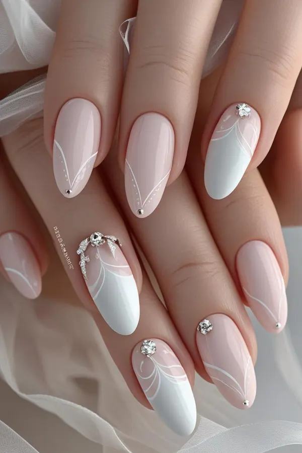 37. Glam Fall Wedding Nail Ideas For Guests & Bride That Look Great in Every Photo 9 Autumn Wedding Pink & White Ombre Nail Art