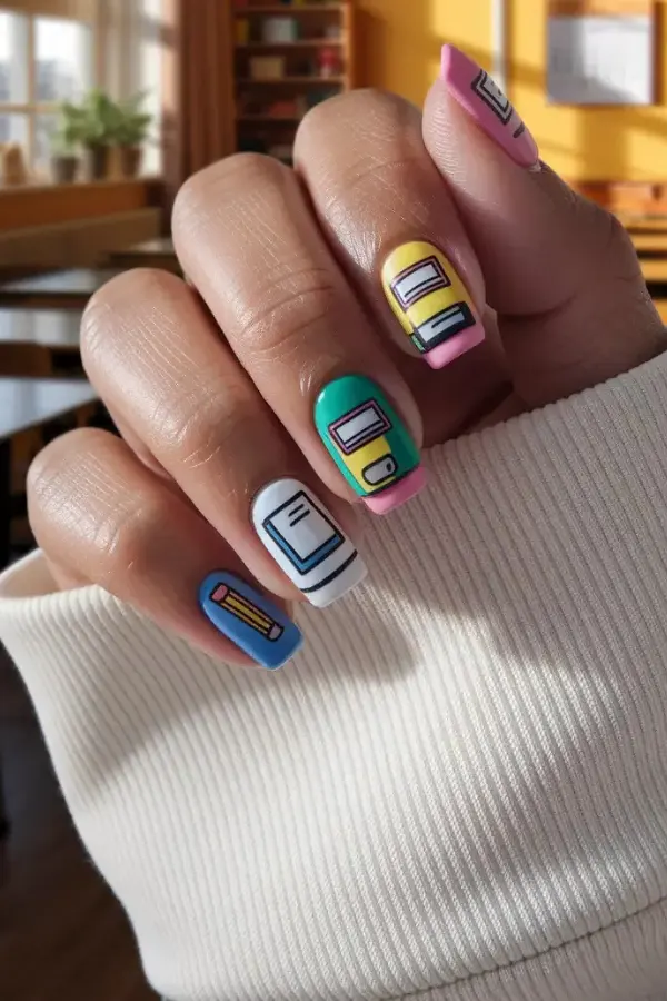 Back to School Acrylic Nails Art