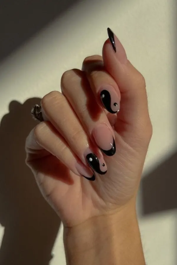 Black Yin-Yang Nail Design