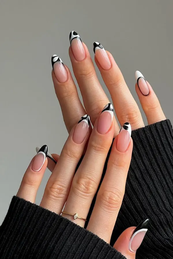 Black and White Blossom Accent Mani