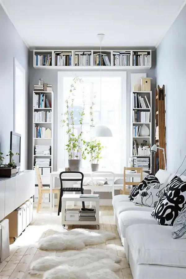 47 Narrow Living Room Decor Ideas That Maximize Space 2 Black and White Nordic Space