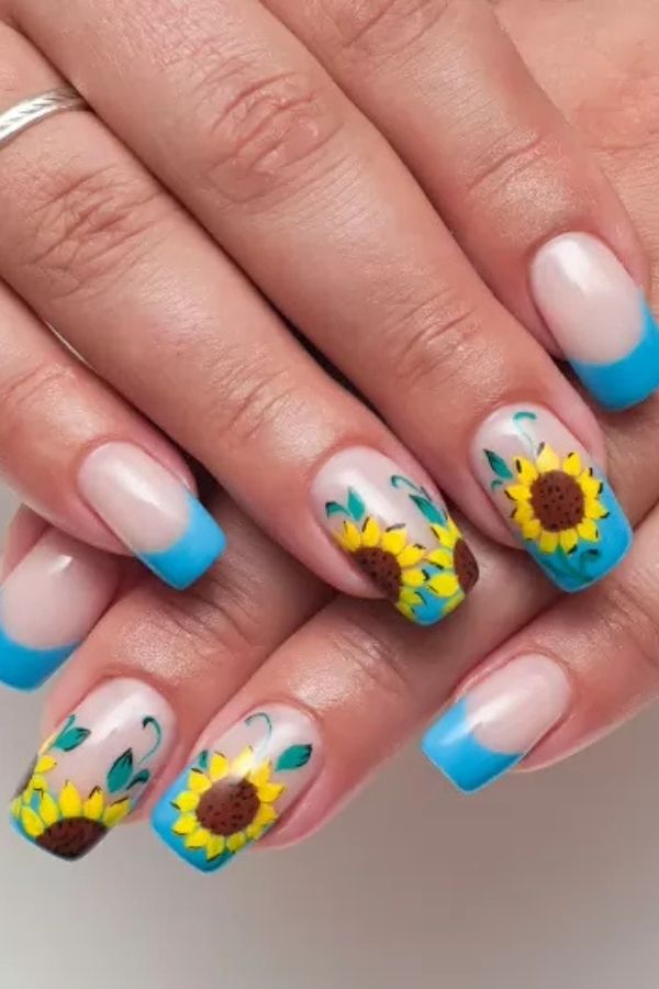 41 Fun Summer Nails Designs To Level Up Your Look This Season 5 Bloom Bright with Sunflower Tips