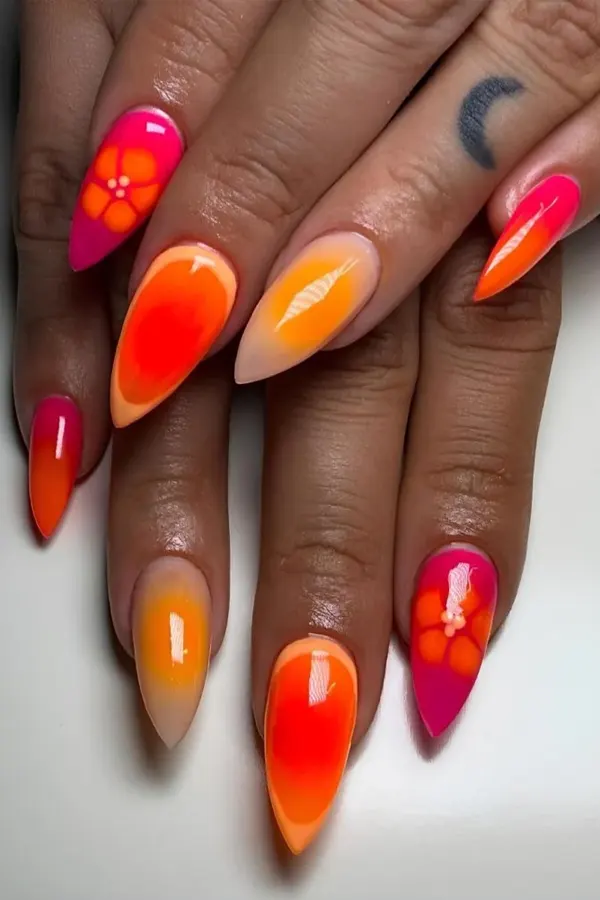 32 Cute Sunset Nails Design Mani Styles That Feel Like Golden Hour 13 Blooming Gel Florals Nails