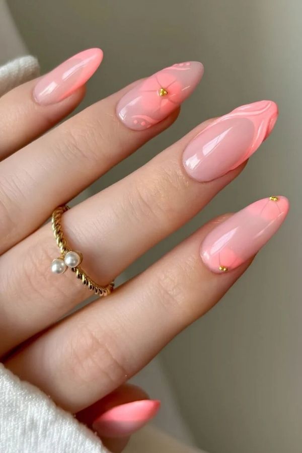 39 Gorgeous Coral Nail Designs Ideas for Short and Long Nails 33 Blooming Raised Floral Nails