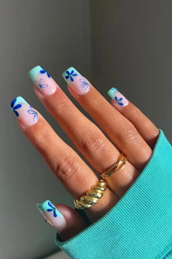 54 Elegant Flower Nail Designs Floral Mani Ideas To Copy This Season 31 Blue Floral French Tips
