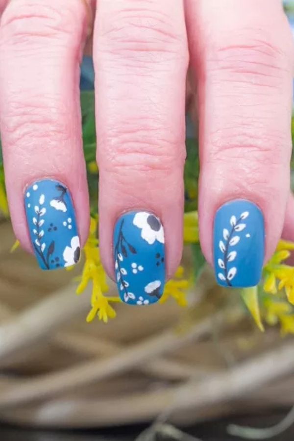 41 Fun Summer Nails Designs To Level Up Your Look This Season 10 Blue Posie Blooms in Matte