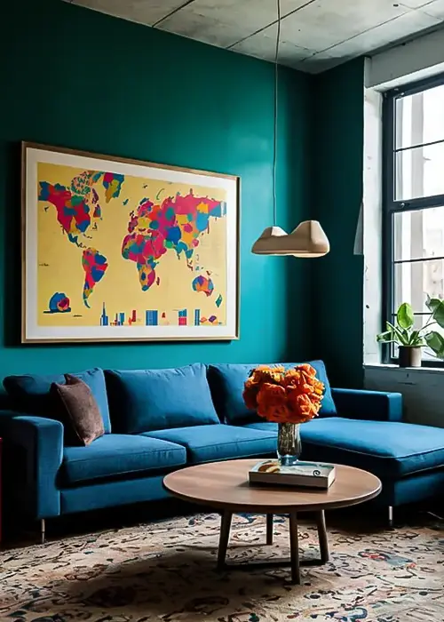 46 Calm Blue And Green Living Room Ideas 22 Bold Color with Artistic Flair