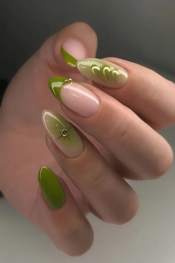 Bold Mix Match Olive Nails