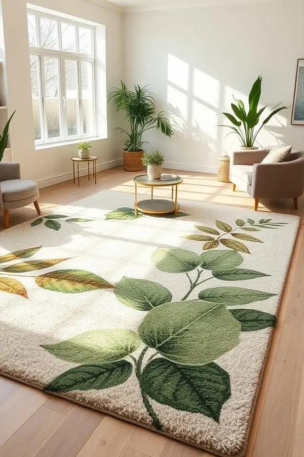 25 Rug Ideas for Living Rooms That Stand Out 22 Botanical Rugs with Natural Vibes